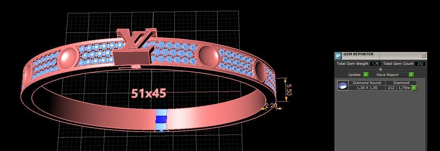Luis vuitton bracelet diamond 3D print model_1
