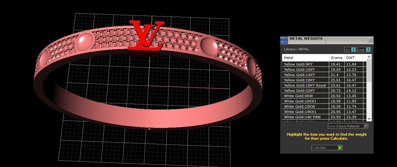 Luis vuitton bracelet diamond 3D print model_3