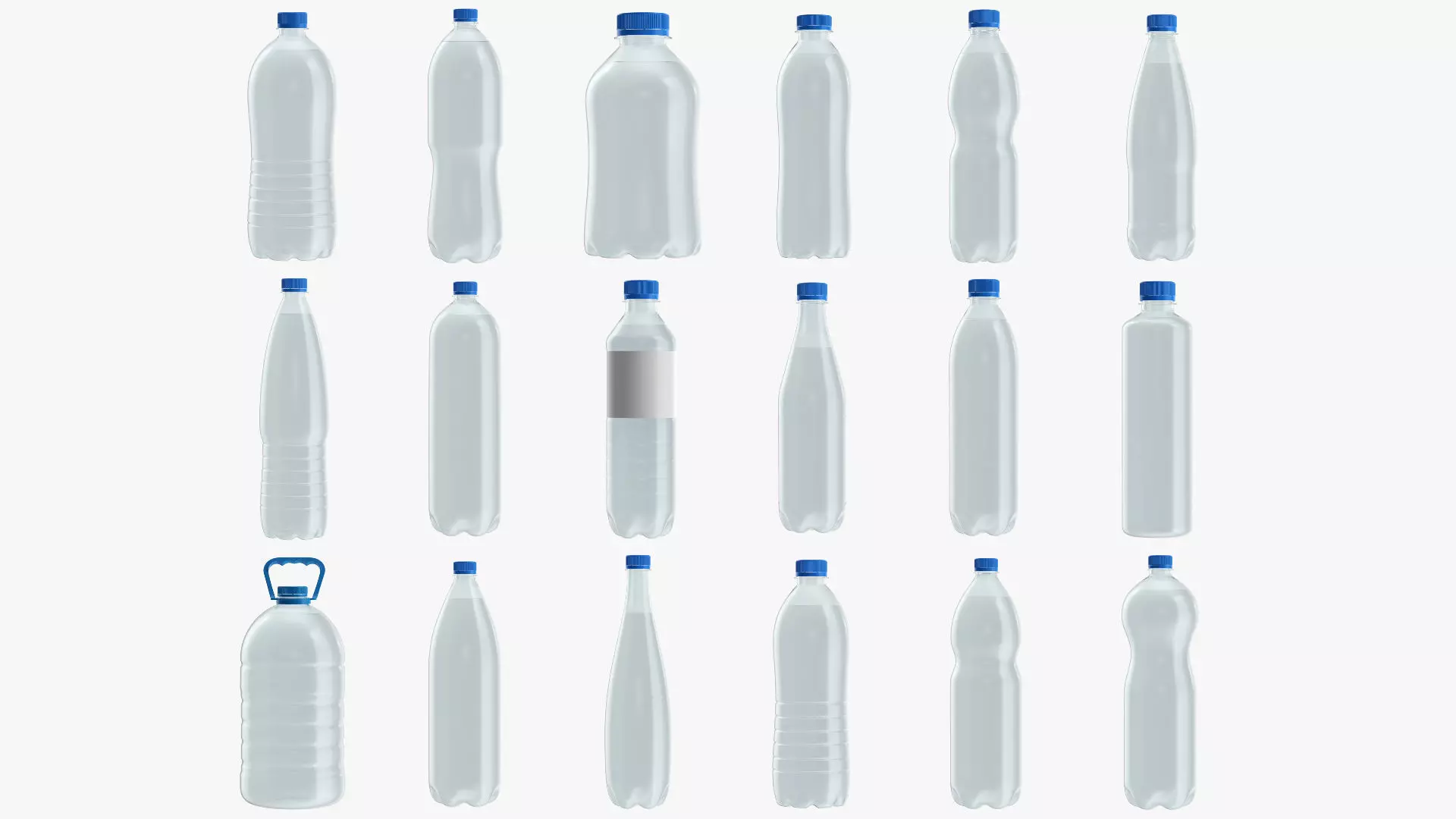 Plastic glass water bottles 18 Models PBR 3D Model Collection_0