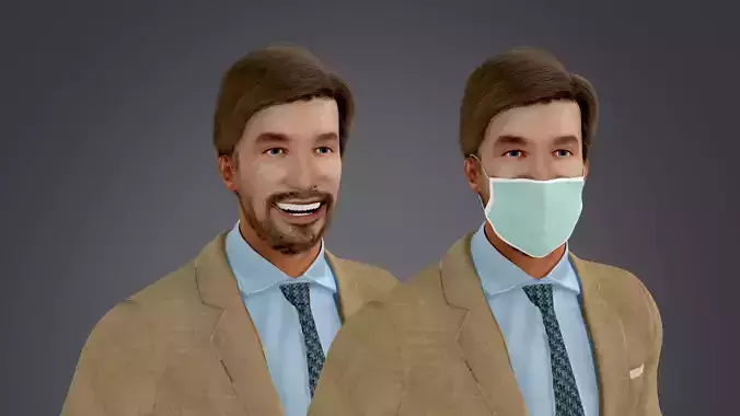 Fur American Man With Face Mask Rigged Low-poly 3D model
