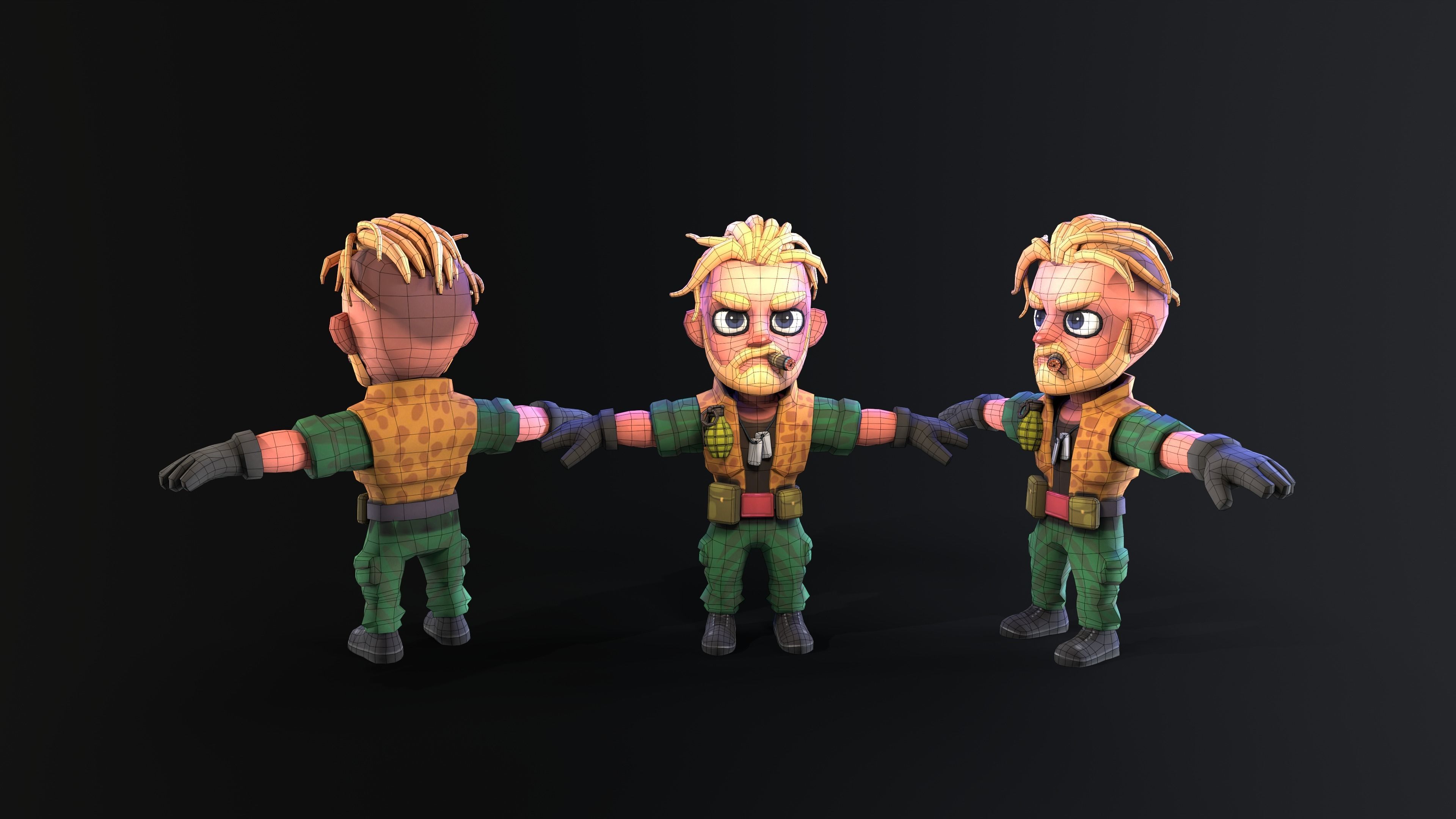 Low poly cartoon character Army Sergeant Low-poly 3D model_2