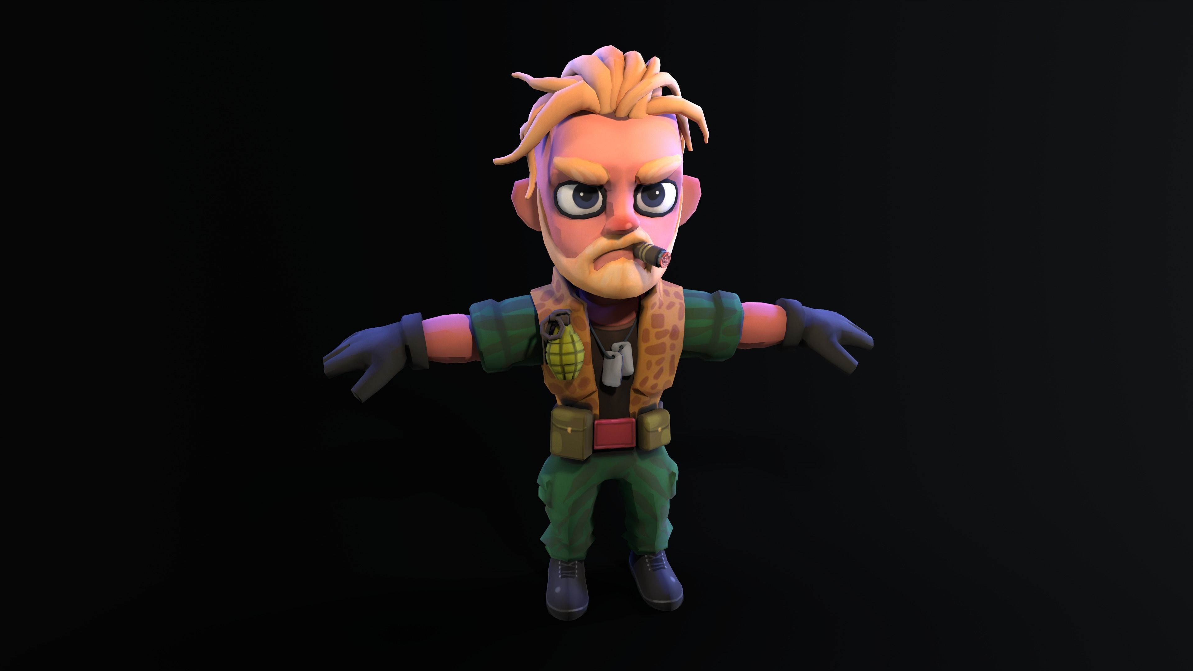 Low poly cartoon character Army Sergeant Low-poly 3D model_7