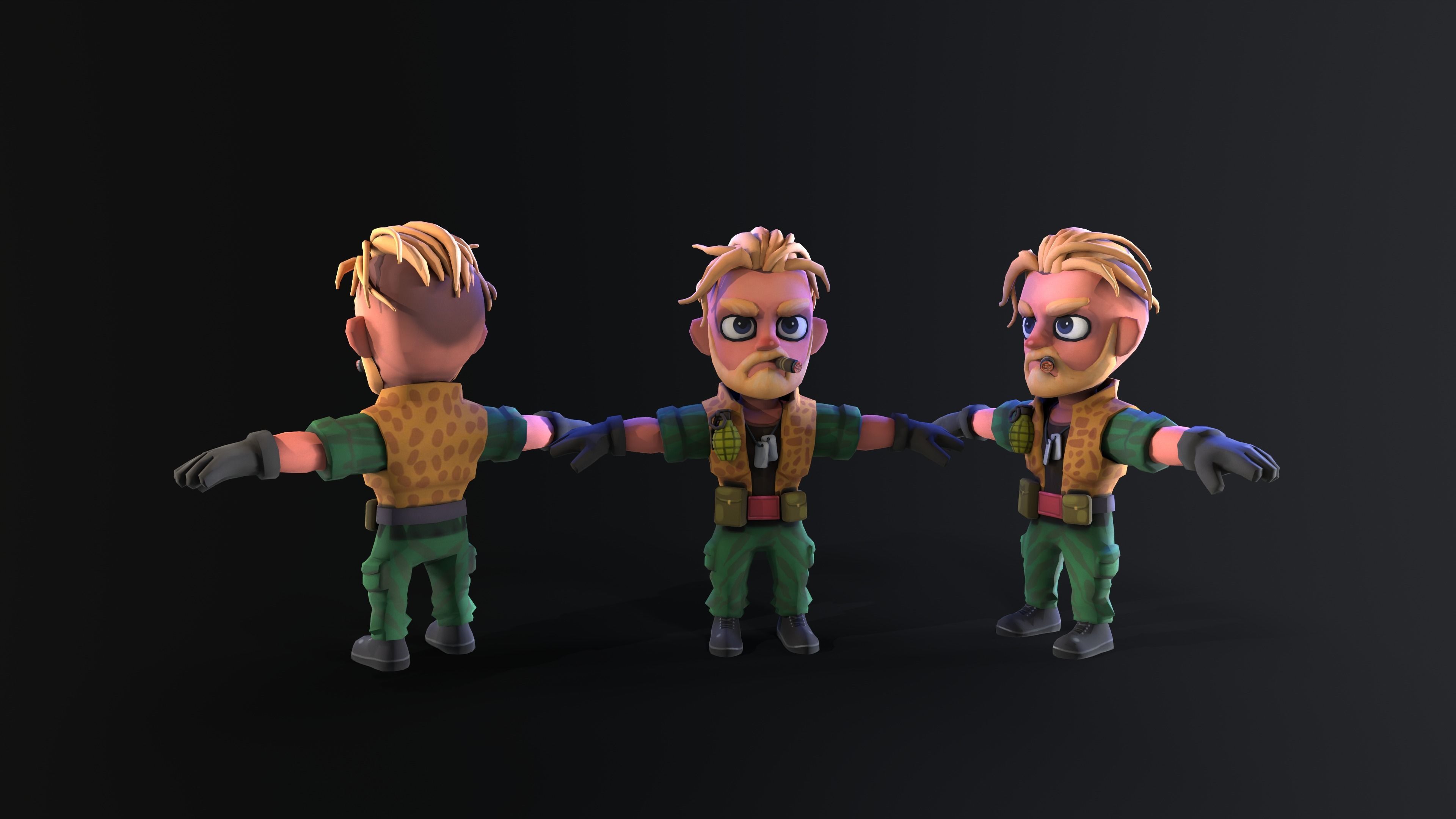 Low poly cartoon character Army Sergeant Low-poly 3D model_8