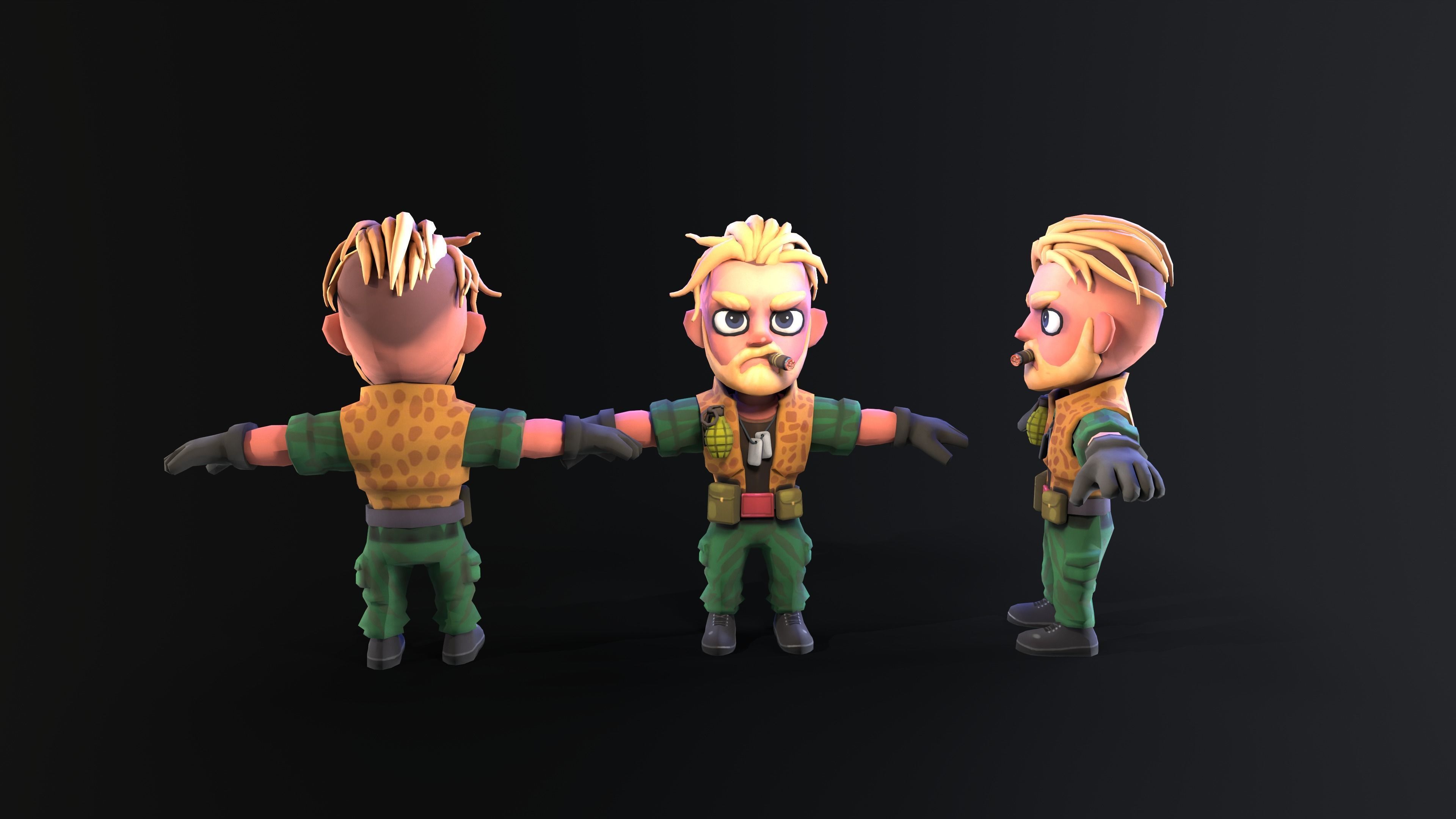 Low poly cartoon character Army Sergeant Low-poly 3D model_5