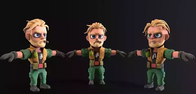 Low poly cartoon character Army Sergeant