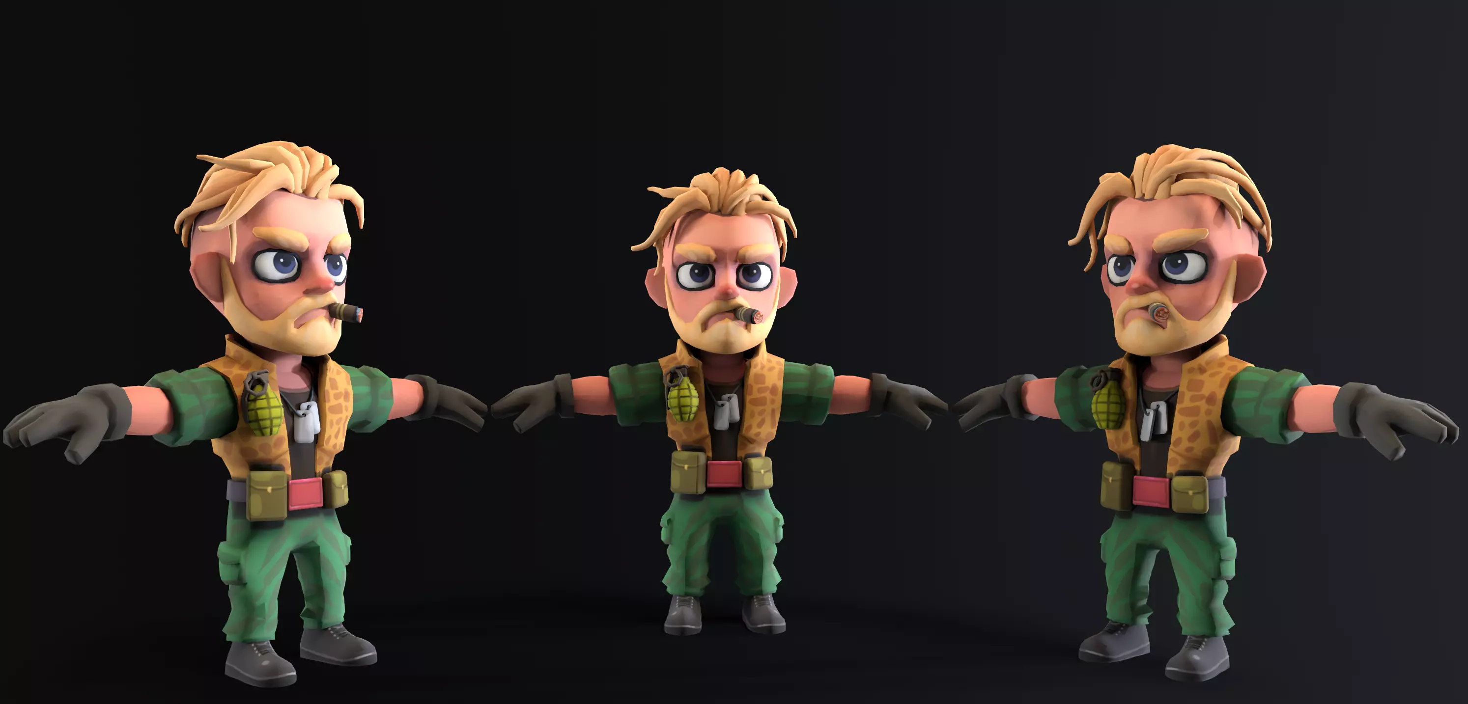 Low poly cartoon character Army Sergeant Low-poly 3D model_0