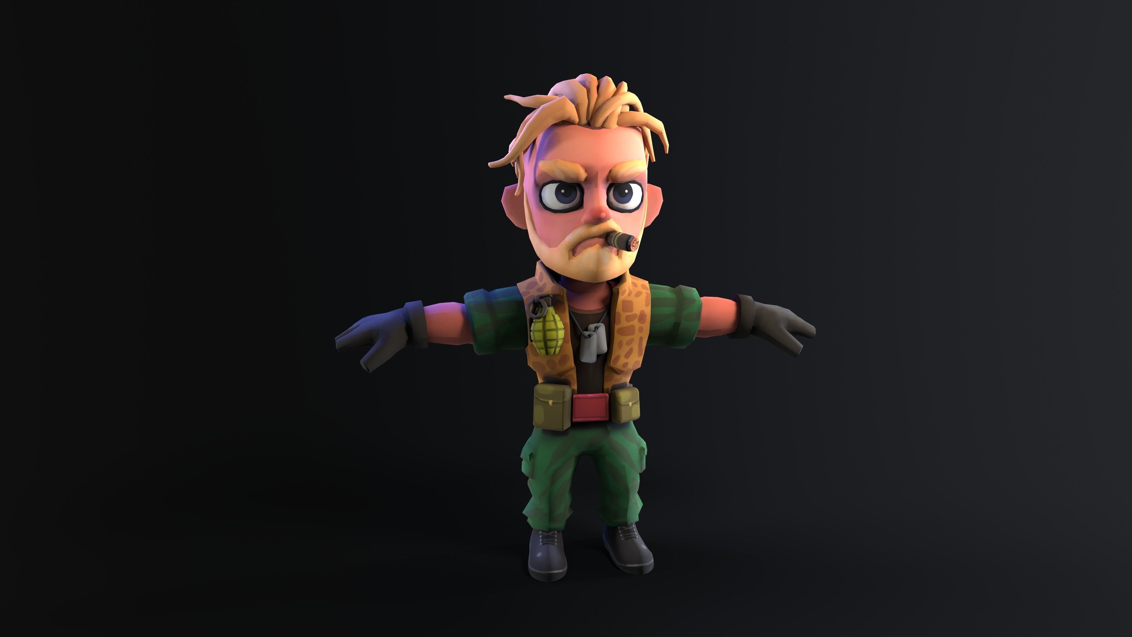 Low poly cartoon character Army Sergeant Low-poly 3D model_3