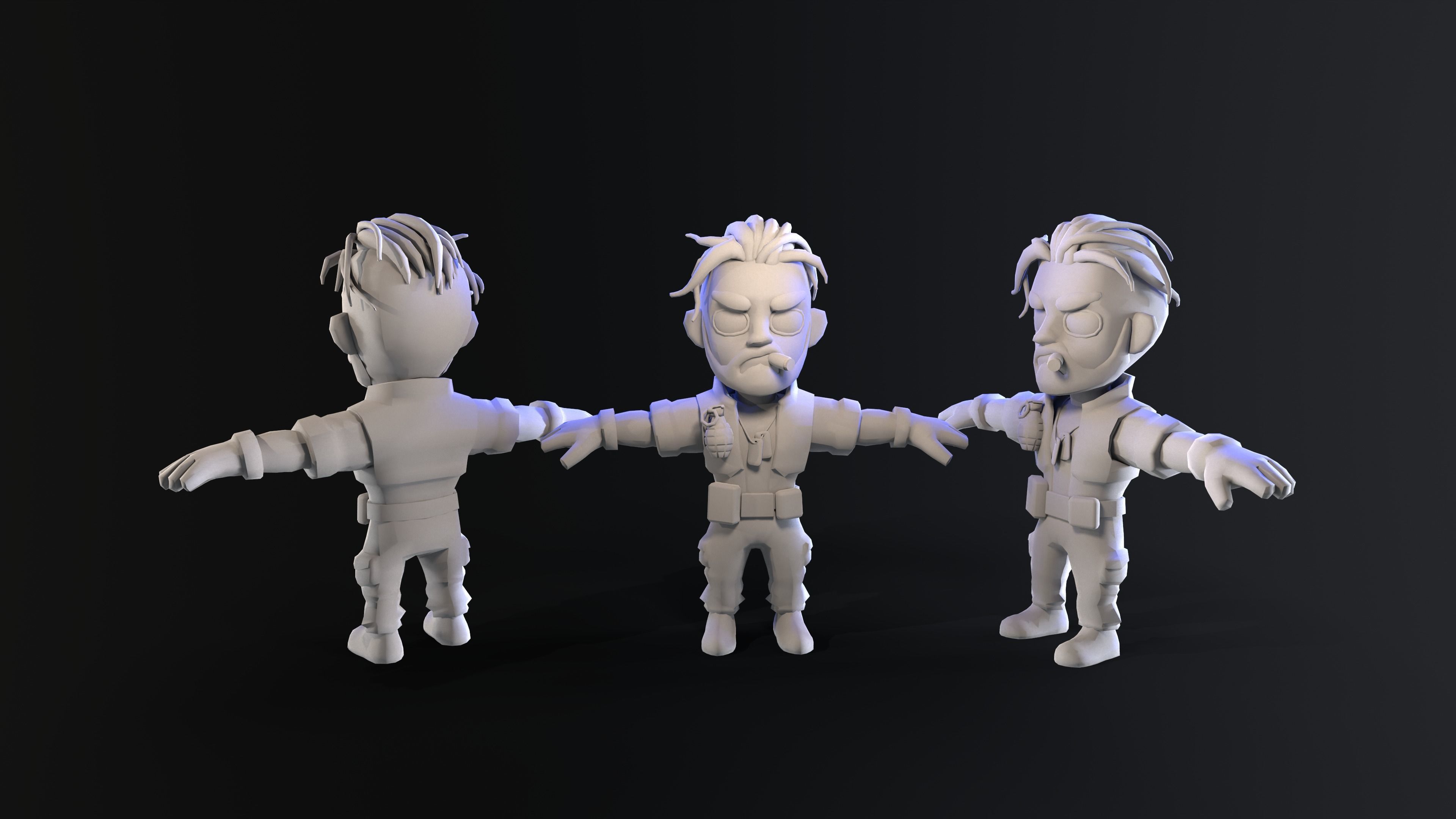 Low poly cartoon character Army Sergeant Low-poly 3D model_4