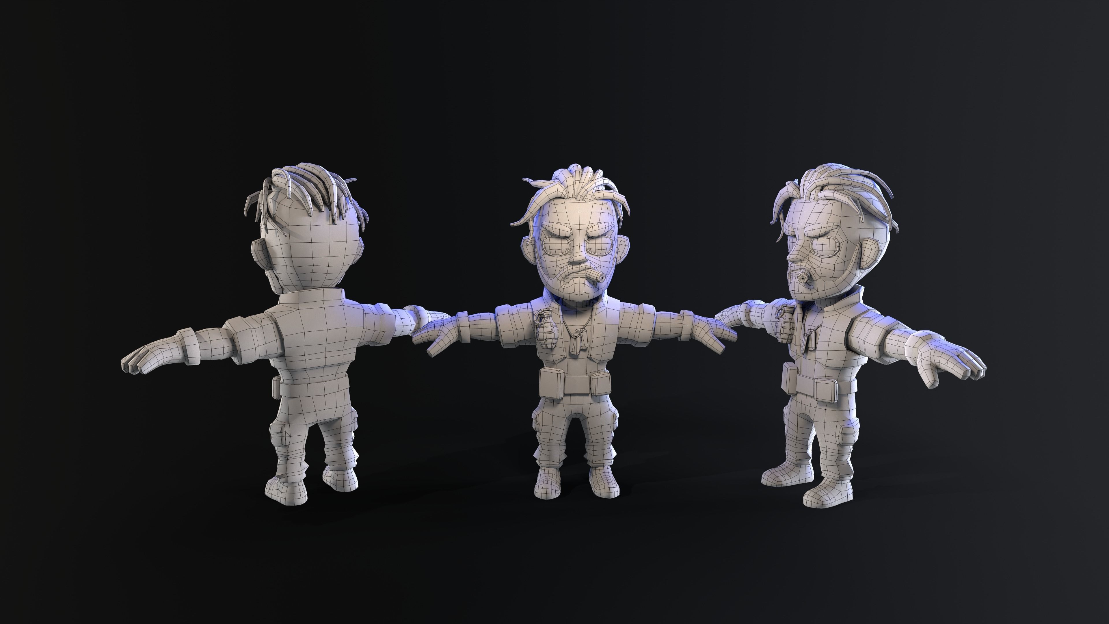 Low poly cartoon character Army Sergeant Low-poly 3D model_6