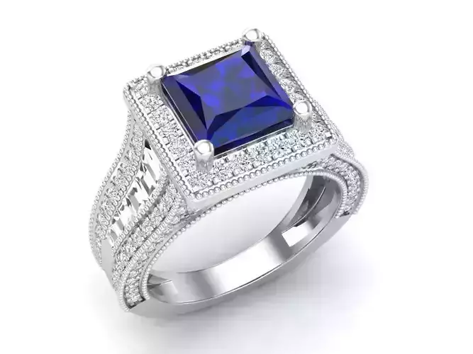 Princess and baguette diamond ring for woman