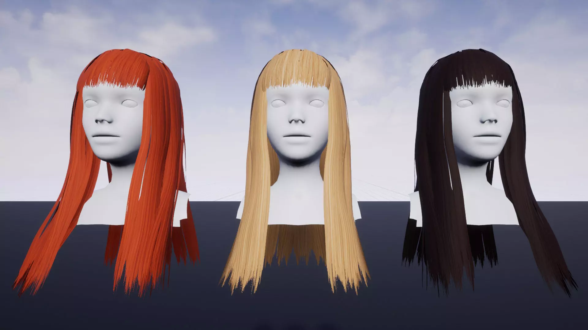 Hairstyle 1 three mannequins hair Low-poly 3D model
