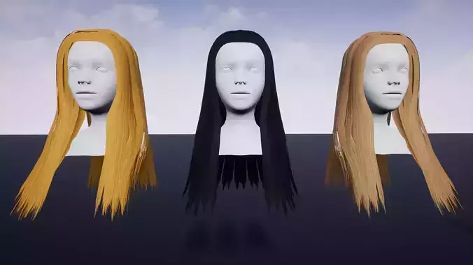 Hairstyle 2 three mannequin heads with long hair