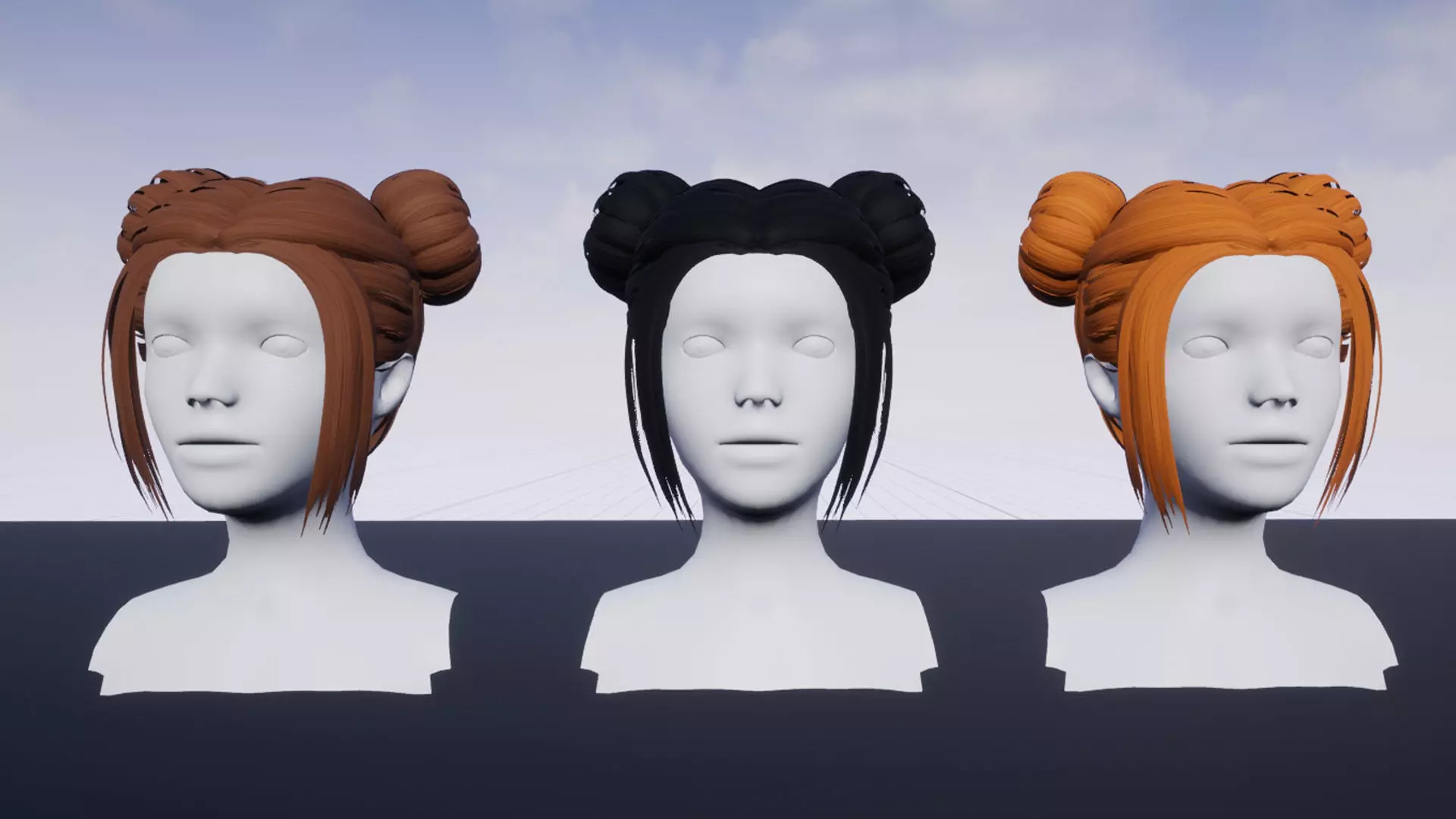 Hairstyle 7 three mannequin heads Low-poly 3D model