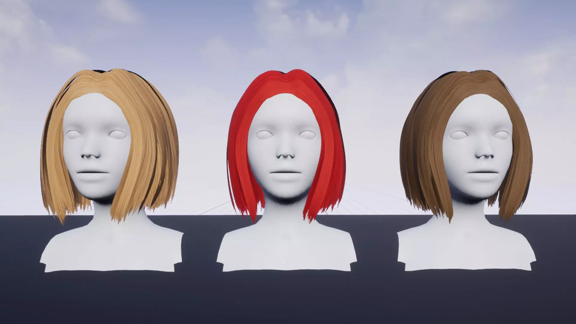Hairstyle 8 three mannequins hair Low-poly 3D model