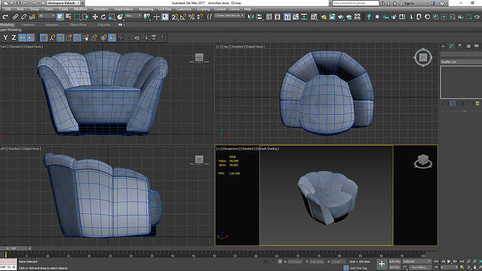 Armchair velvet lounge chair Low-poly 3D model 6