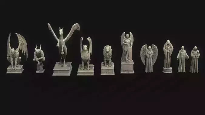 Mystical Statues Collection Low-poly 3D model