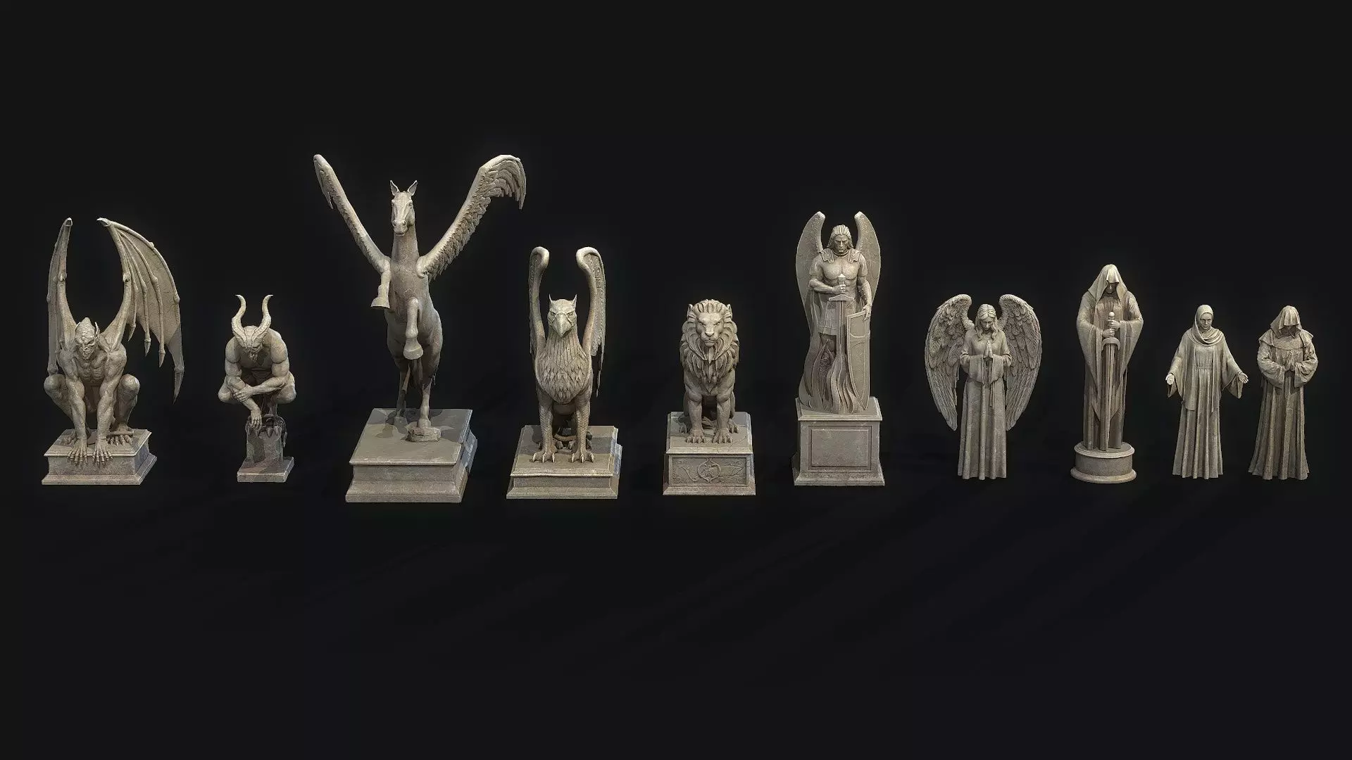 Mystical Statues Collection Low-poly 3D model_0
