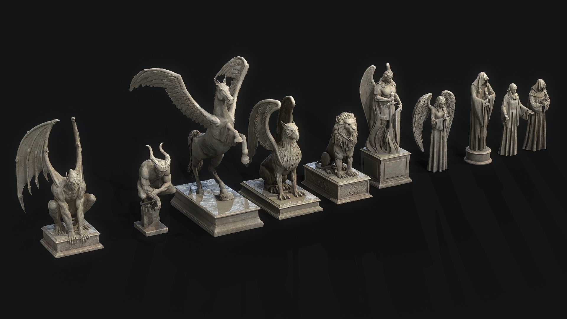 Mystical Statues Collection Low-poly 3D model_1