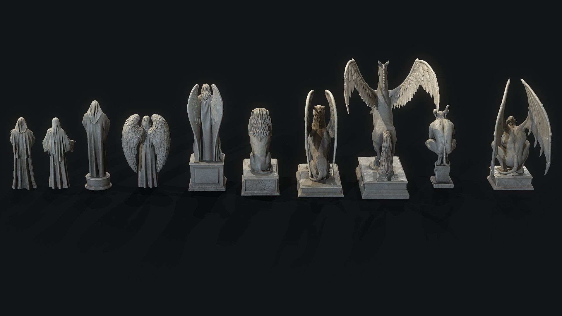 Mystical Statues Collection Low-poly 3D model_2