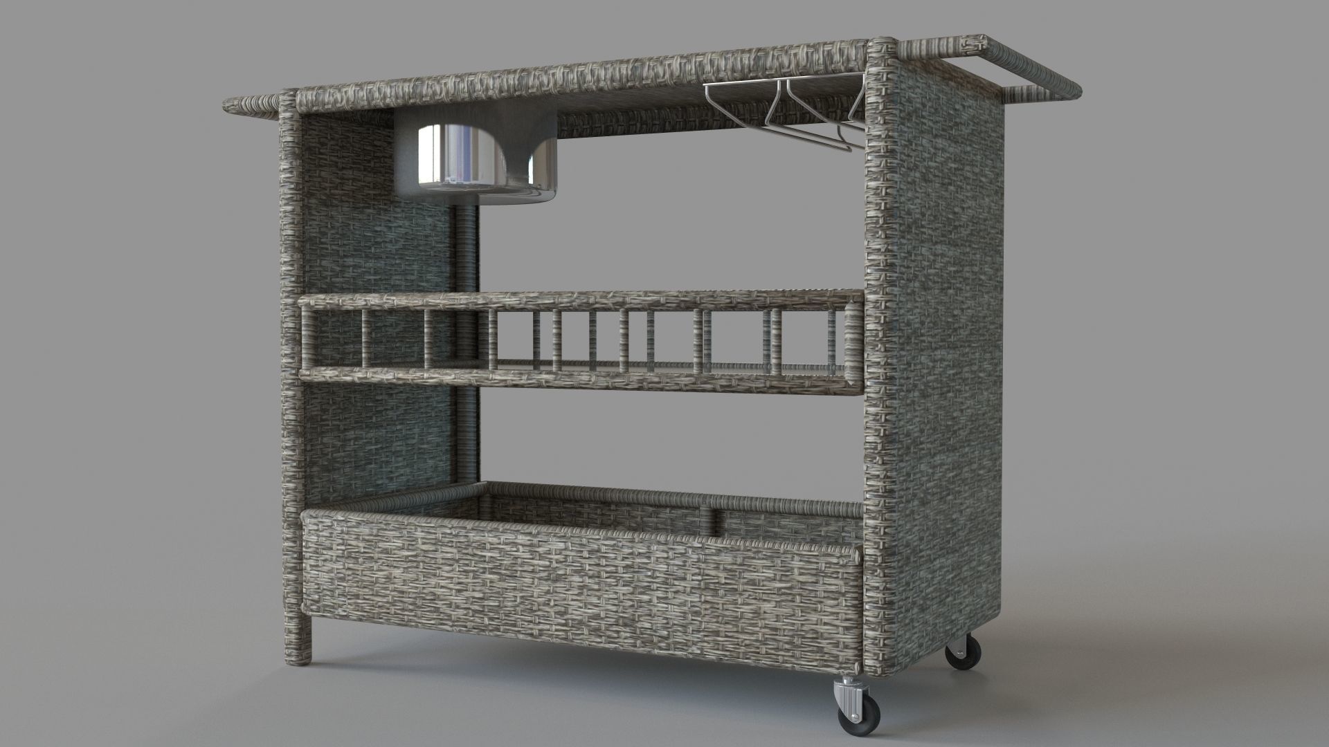 Puerta Outdoor Wicker Bar Cart With Ice Pail 3D model CGTrader