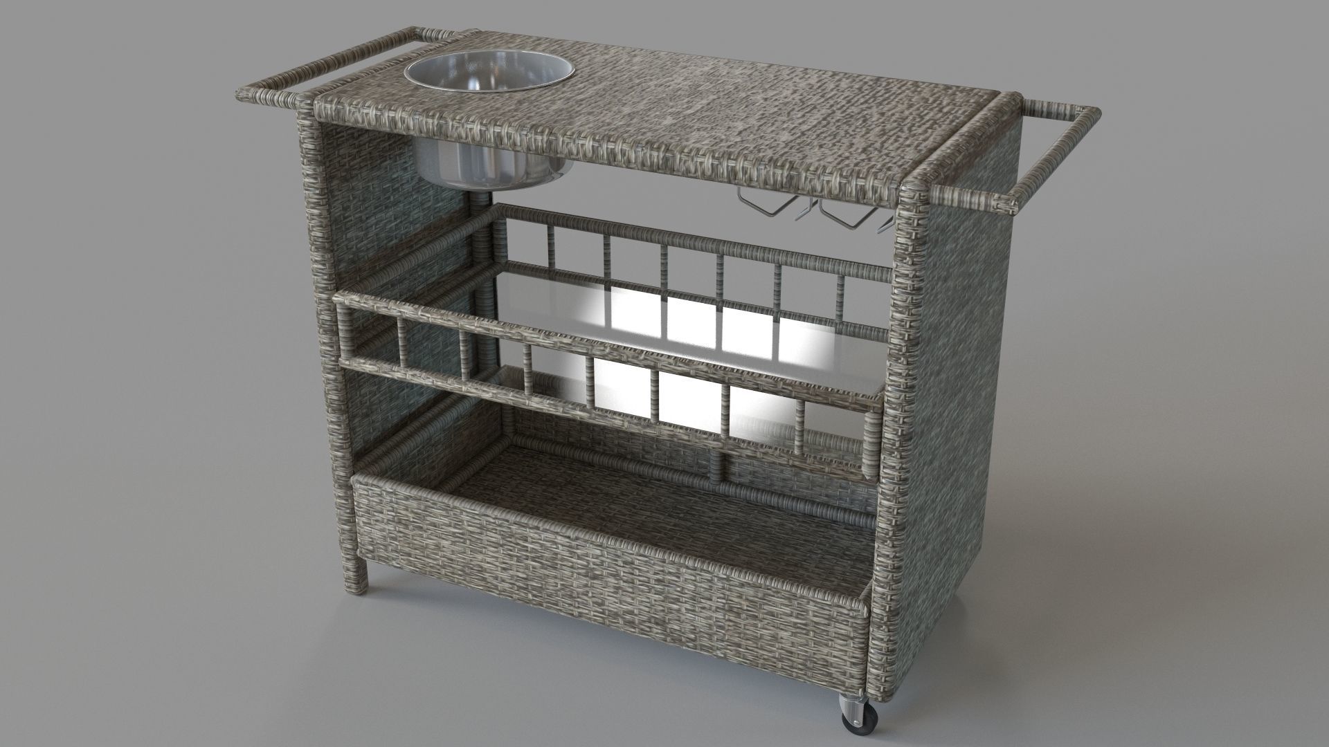Puerta Outdoor Wicker Bar Cart With Ice Pail 3D model CGTrader