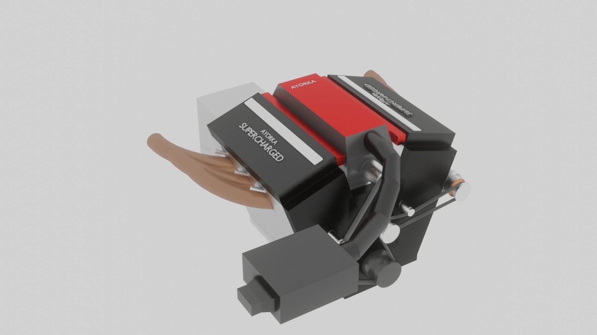 Supercharged V6 Engine  Free low-poly 3D model_1