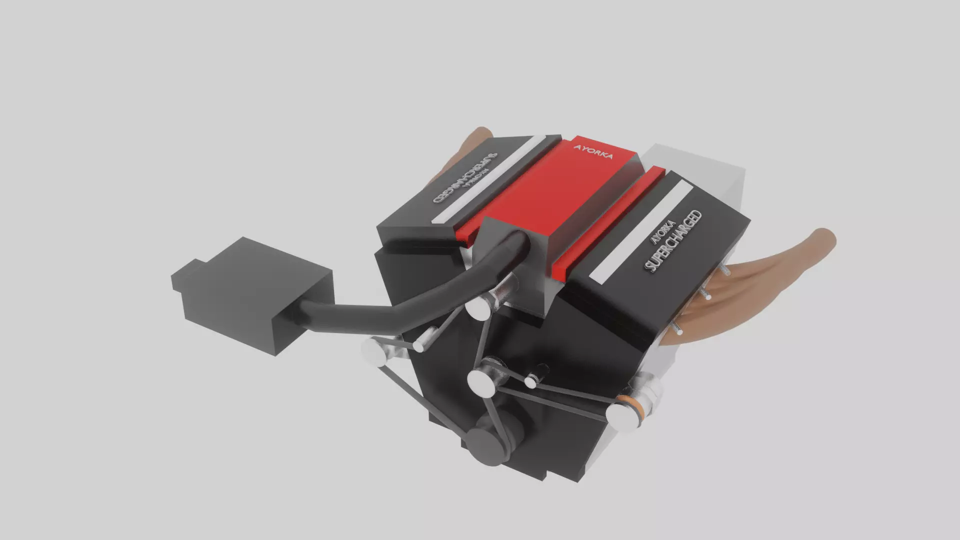 Supercharged V6 Engine  Free low-poly 3D model_0