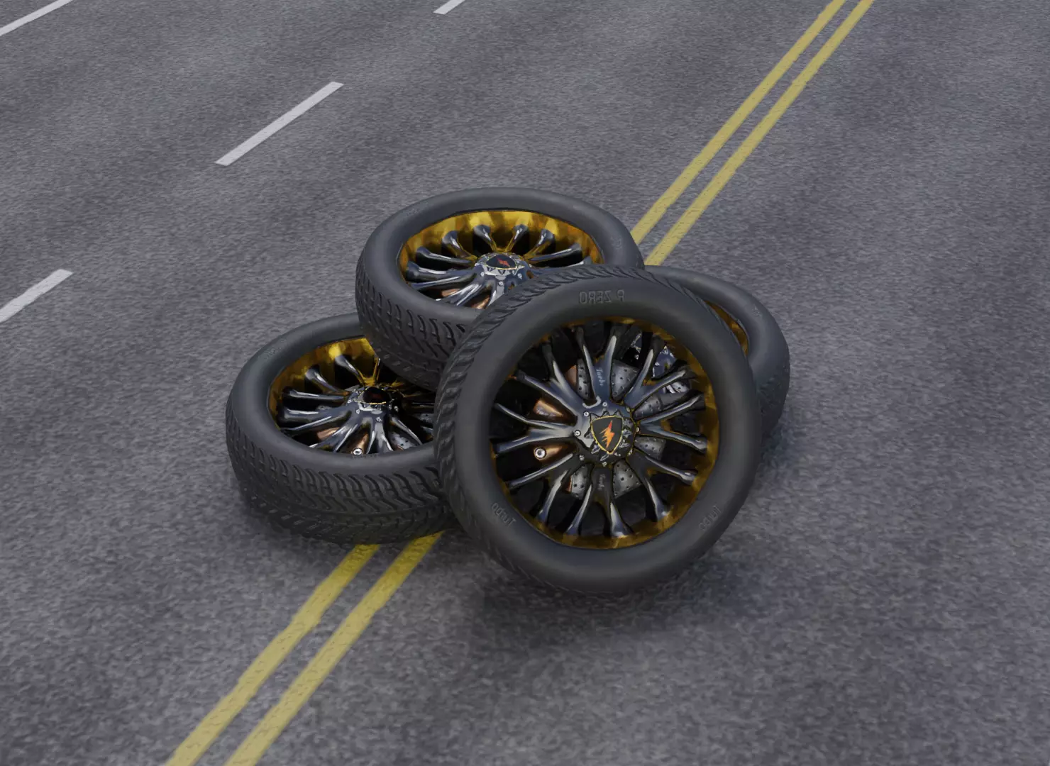 Car-Wheel wheel with gold and accents Free low-poly 3D model