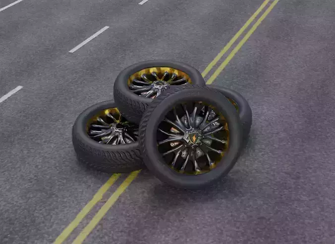 Car-Wheel wheel with gold and accents Free low-poly 3D model