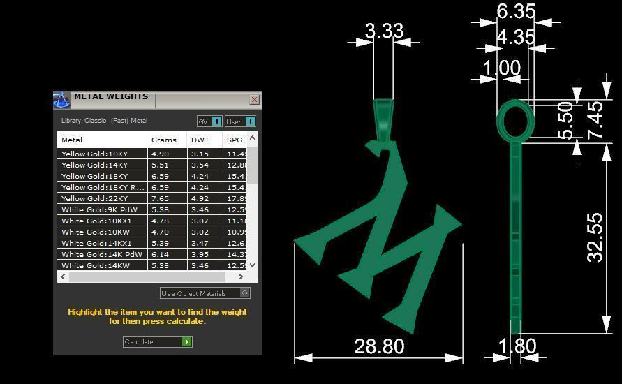 letter M pendant 3D print model_10
