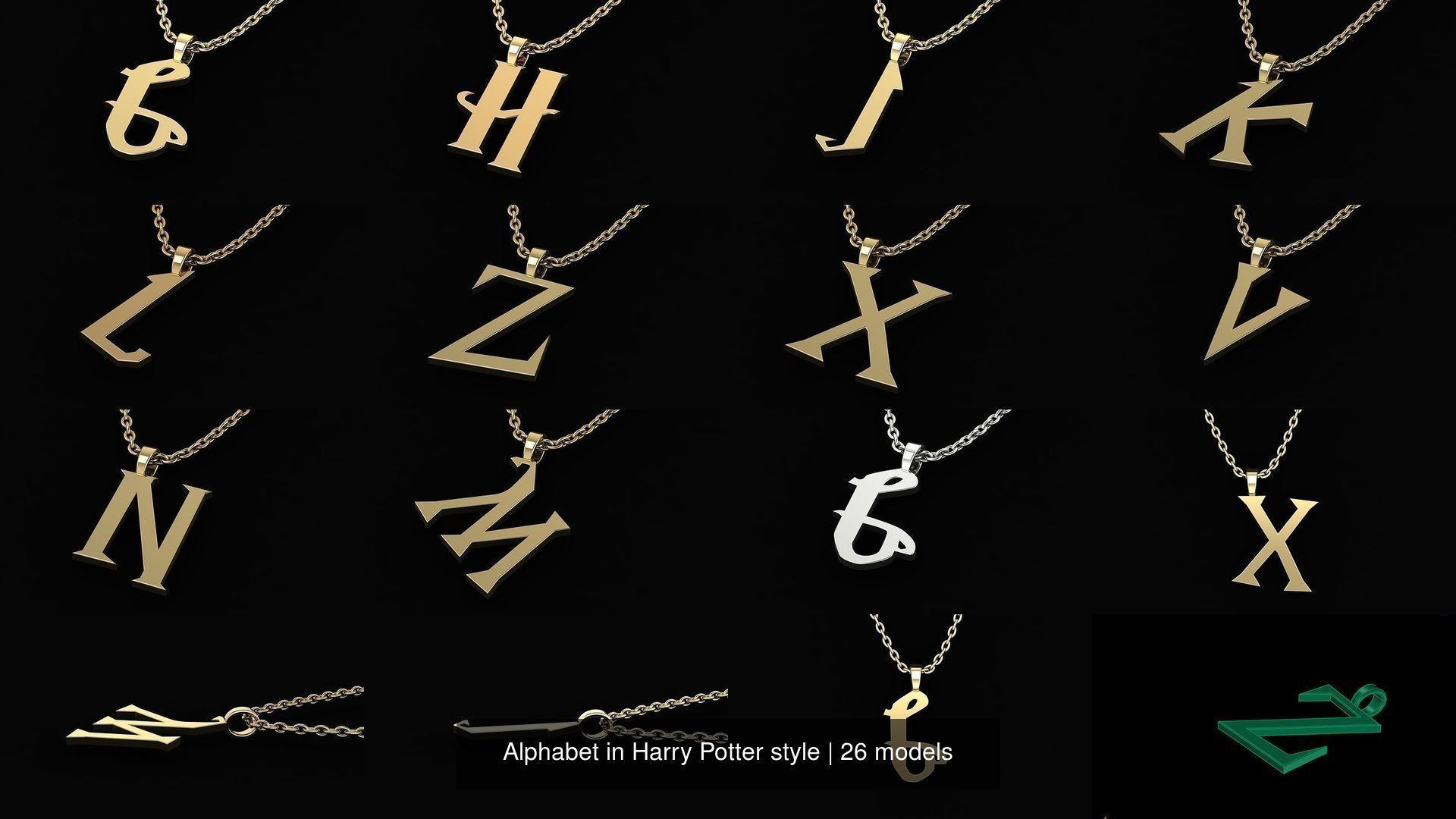 Alphabet in Harry Potter style 3D Model Collection_2