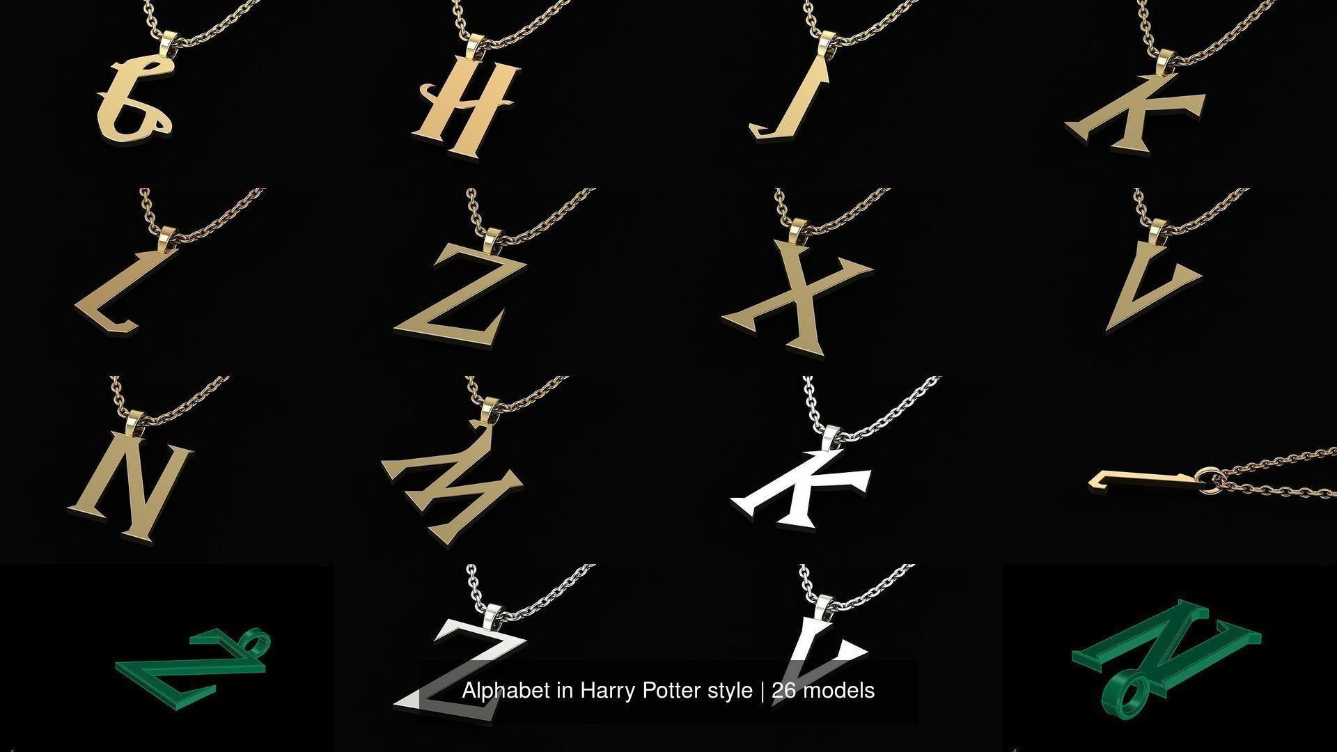 Alphabet in Harry Potter style 3D Model Collection_3