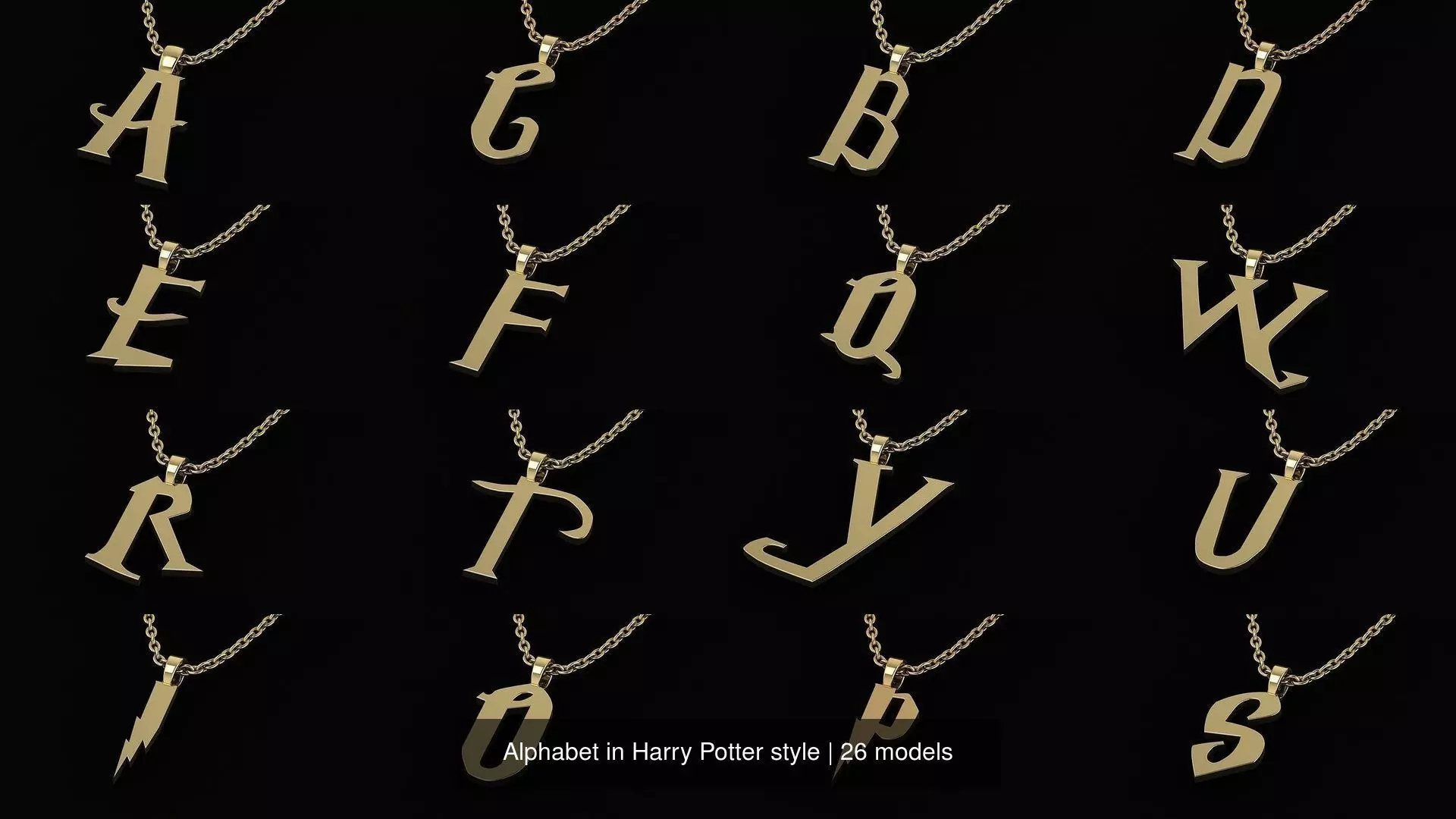 Alphabet in Harry Potter style 3D Model Collection_0