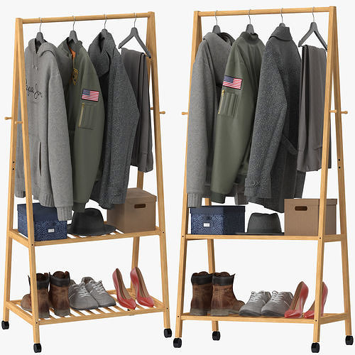 Rolling Garment Rack Coat Stand 3D model