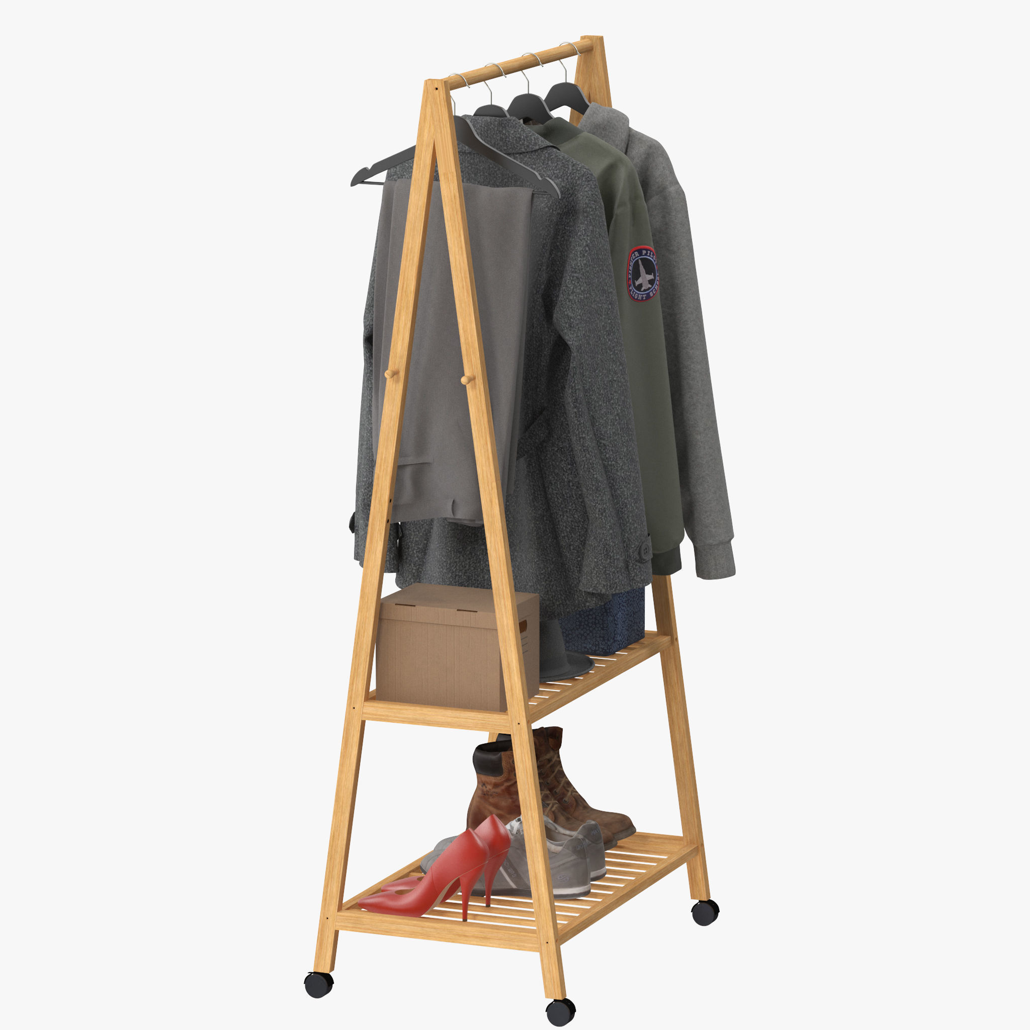 Rolling Garment Rack Coat Stand 3D model_7