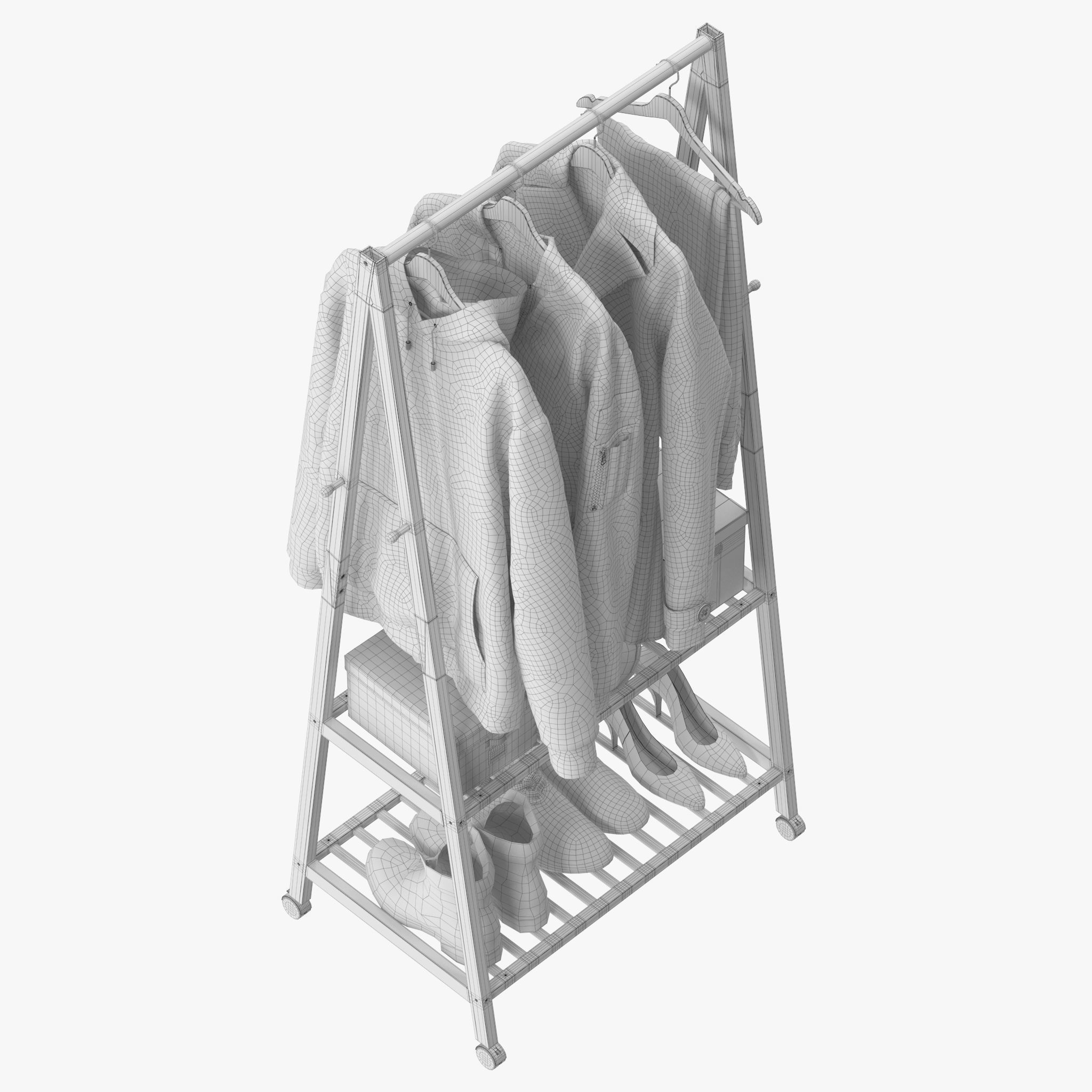 Rolling Garment Rack Coat Stand 3D model_15