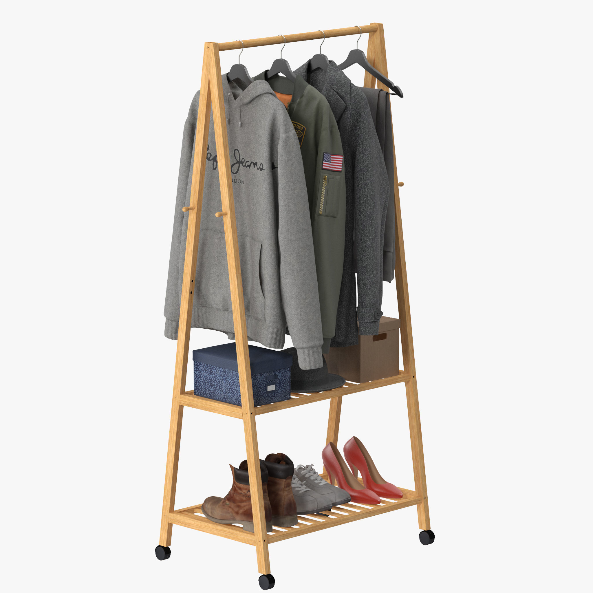 Rolling Garment Rack Coat Stand 3D model_6