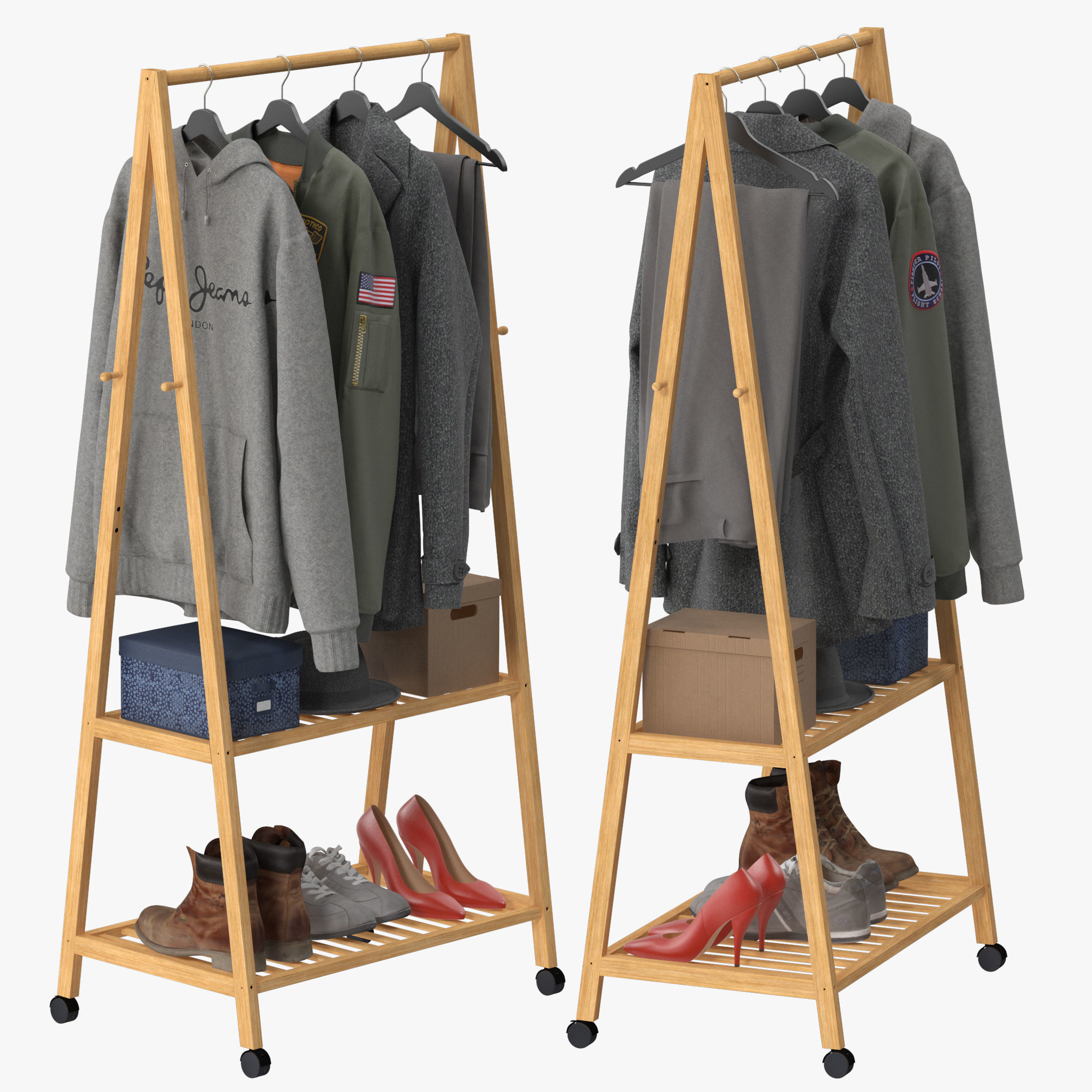 Rolling Garment Rack Coat Stand 3D model_1