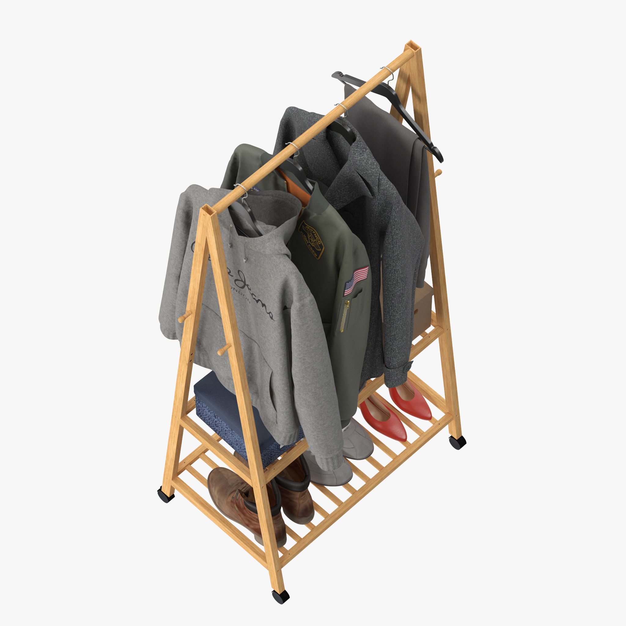Rolling Garment Rack Coat Stand 3D model_10