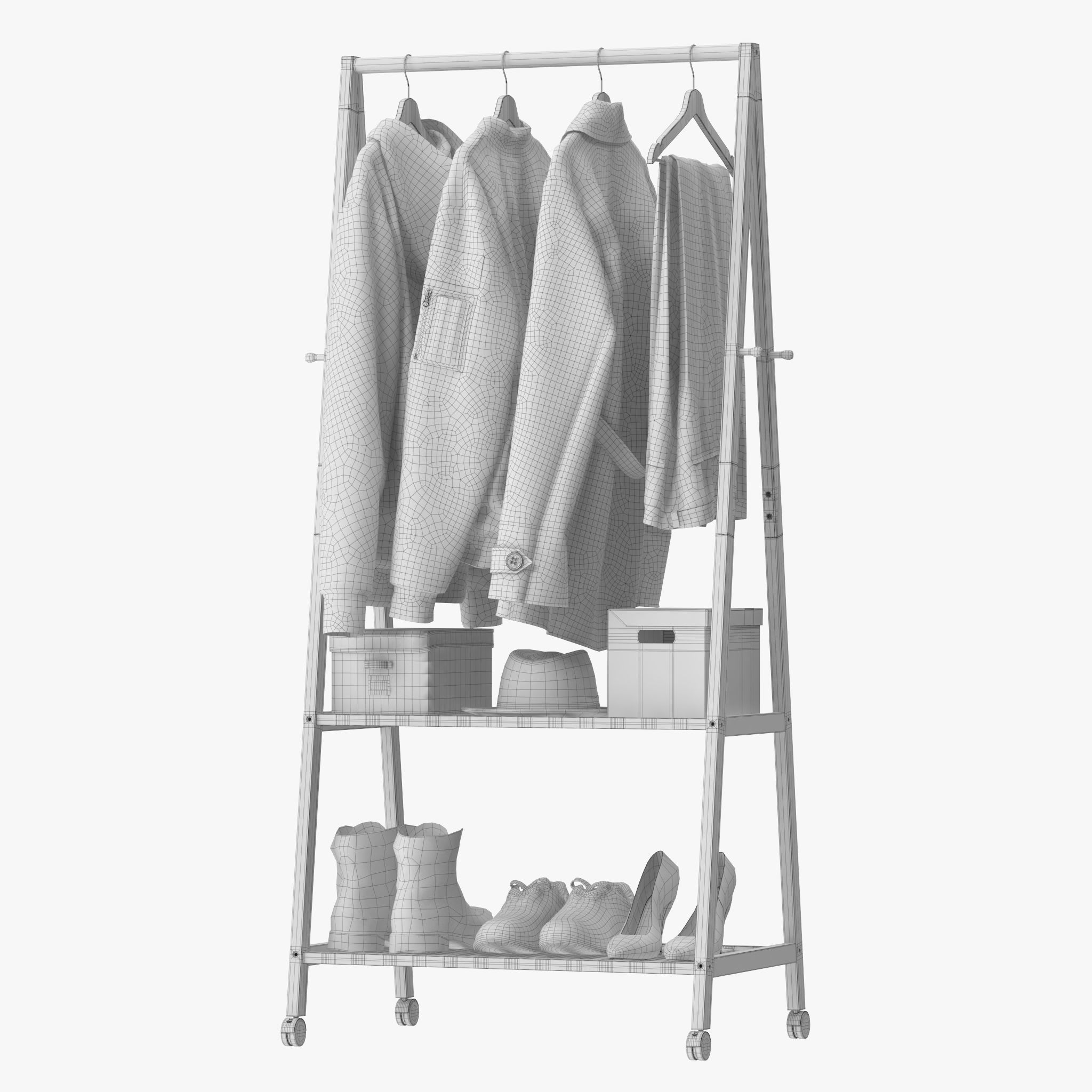 Rolling Garment Rack Coat Stand 3D model_14
