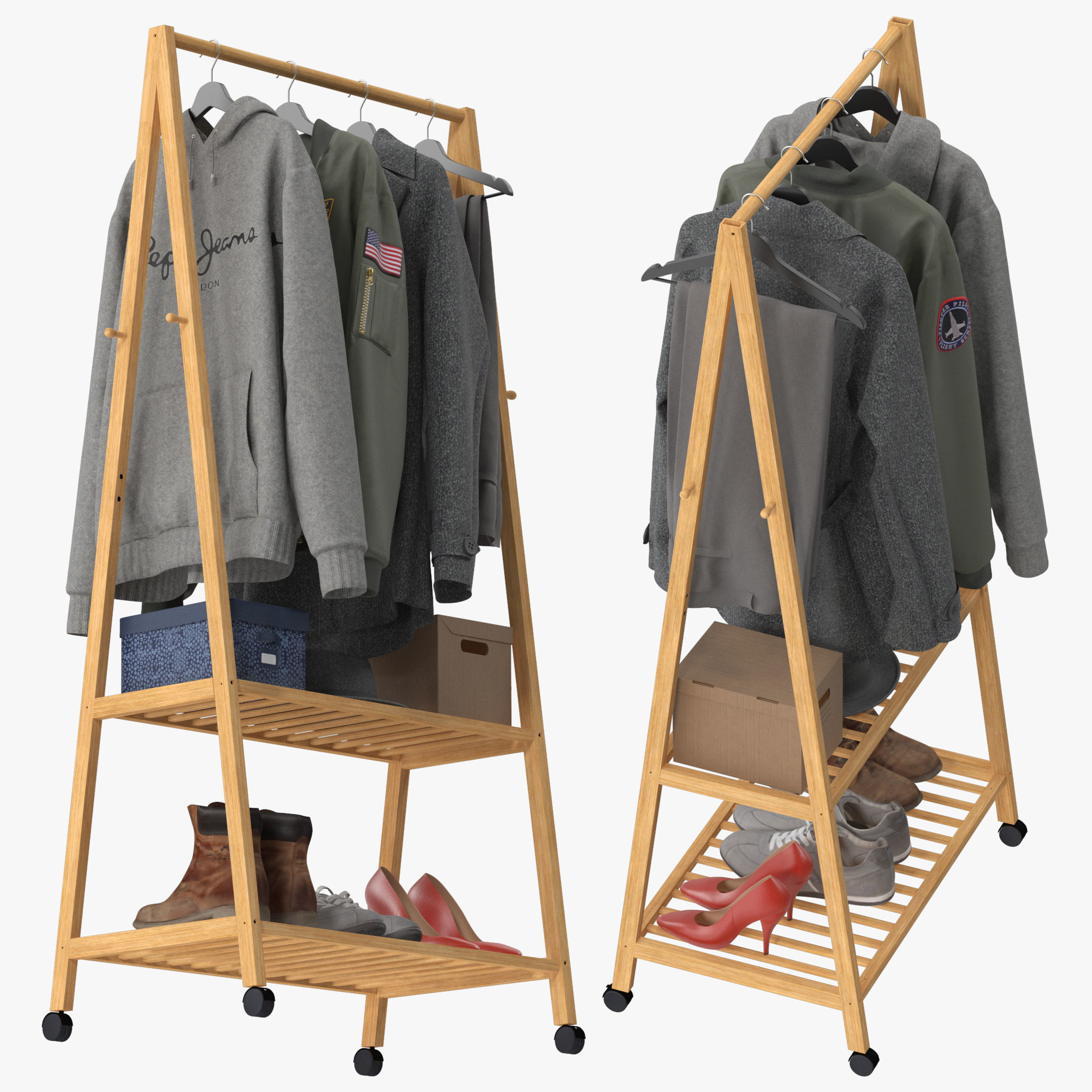 Rolling Garment Rack Coat Stand 3D model_2