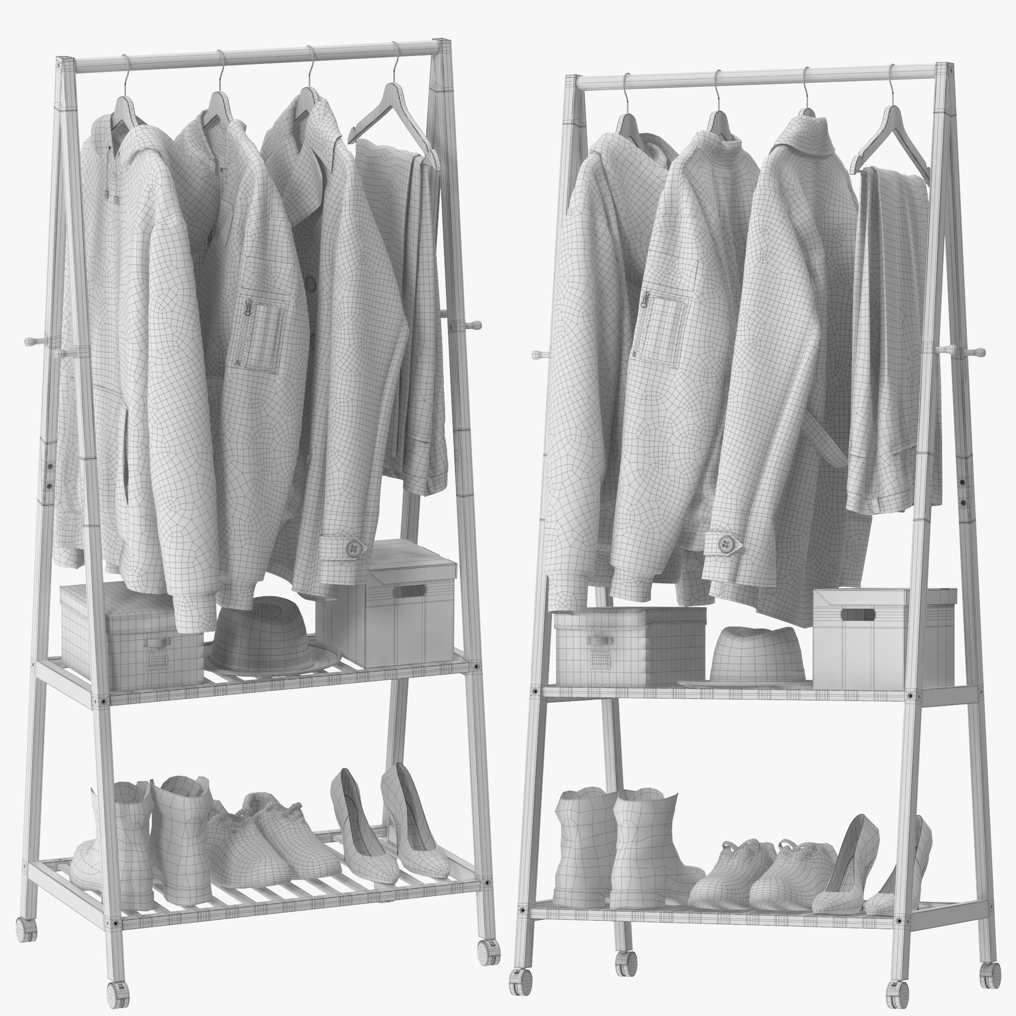Rolling Garment Rack Coat Stand 3D model_12