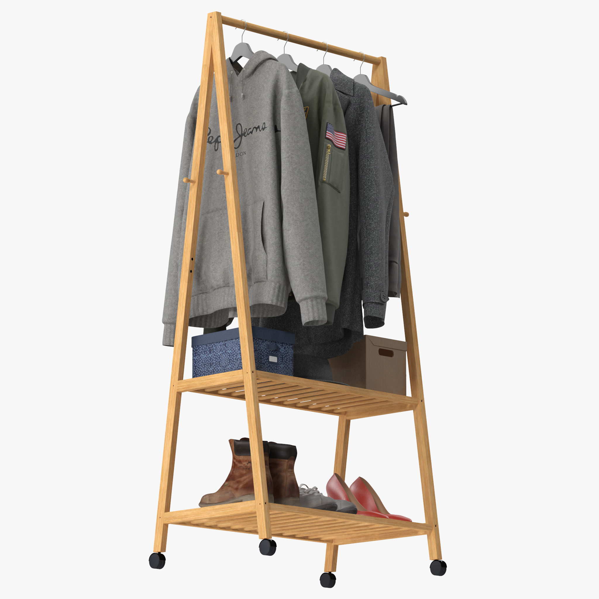 Rolling Garment Rack Coat Stand 3D model_8