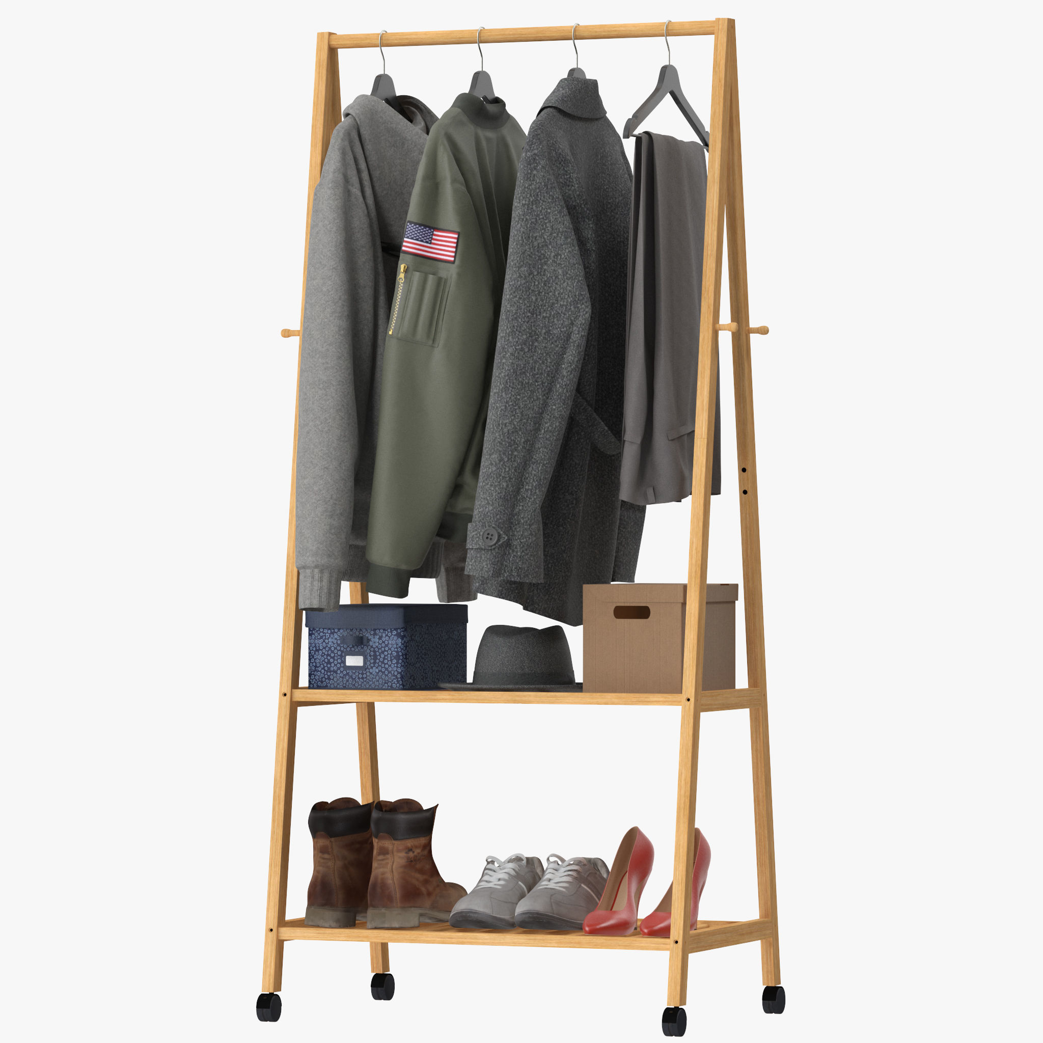 Rolling Garment Rack Coat Stand 3D model_4