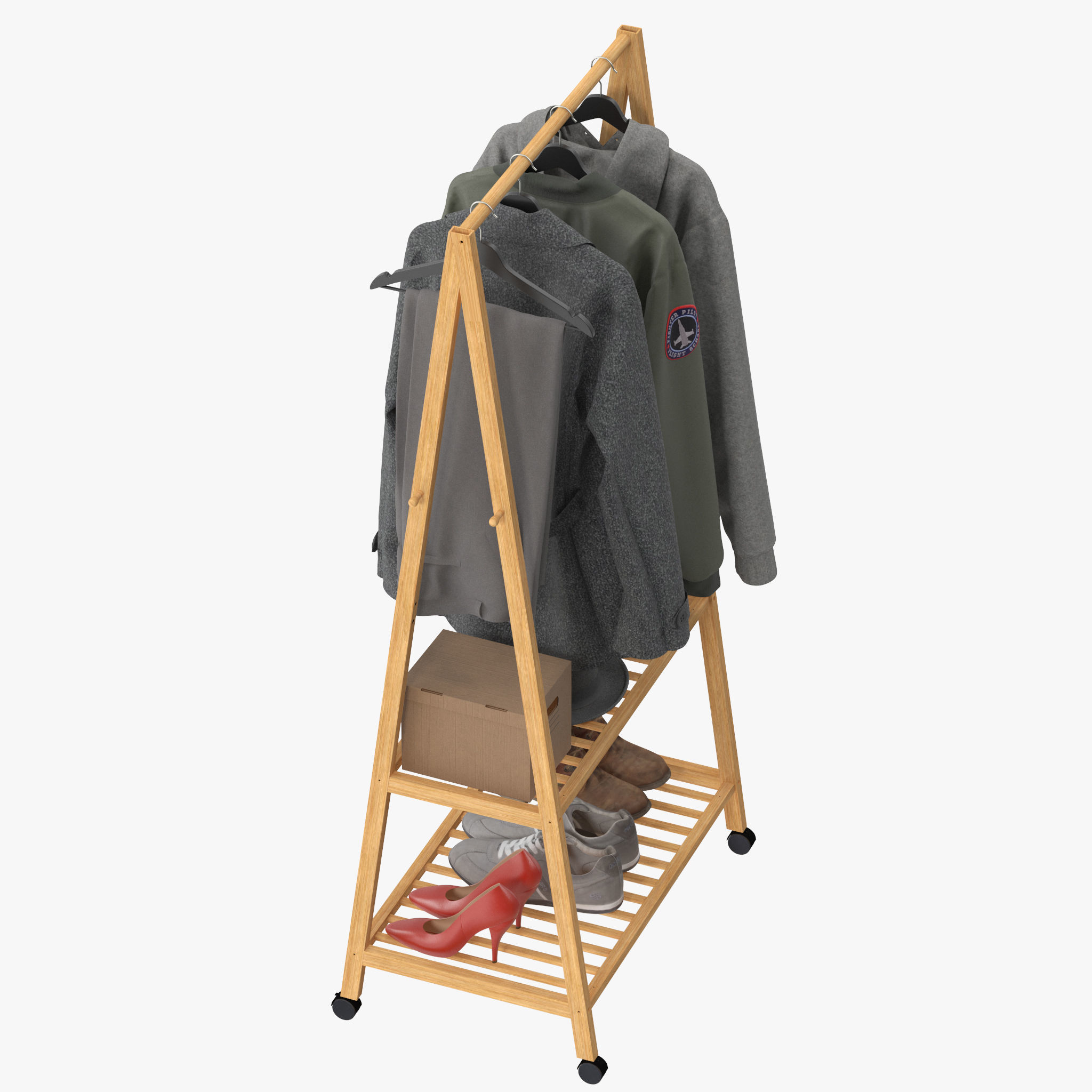 Rolling Garment Rack Coat Stand 3D model_9