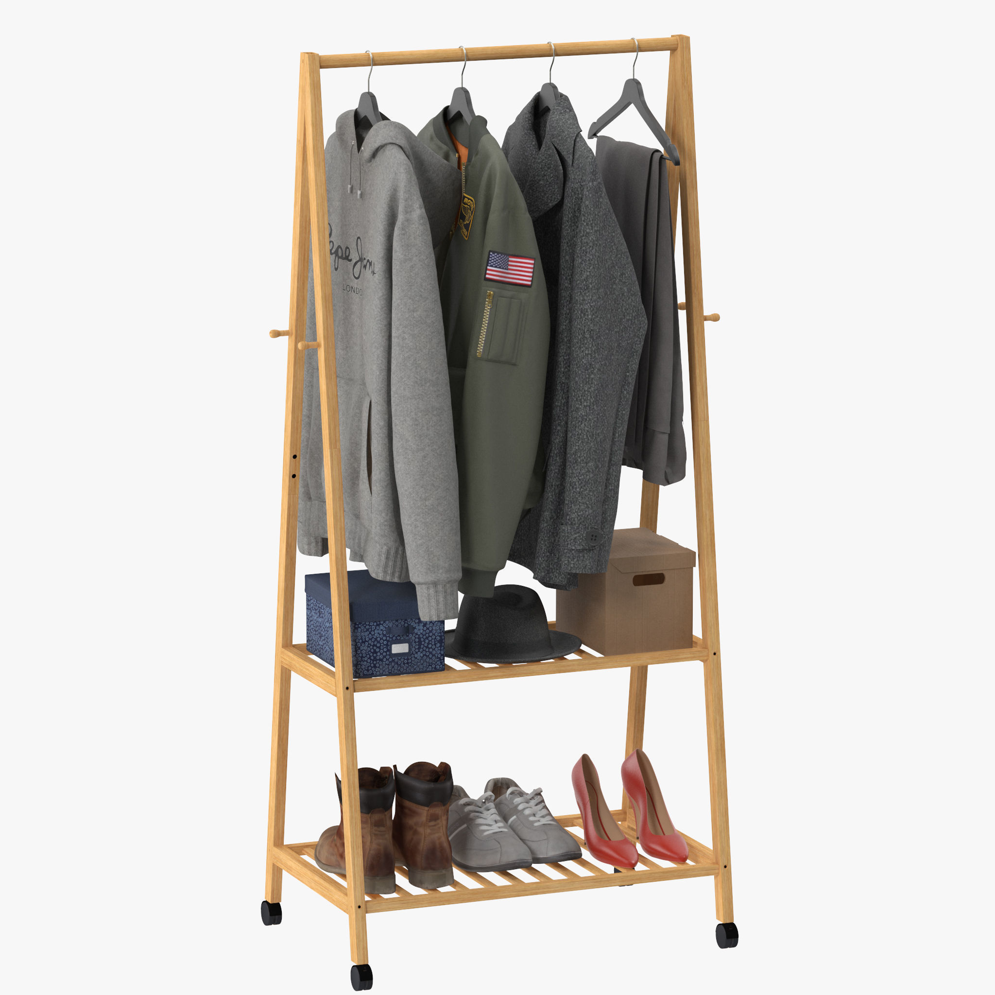 Rolling Garment Rack Coat Stand 3D model_5