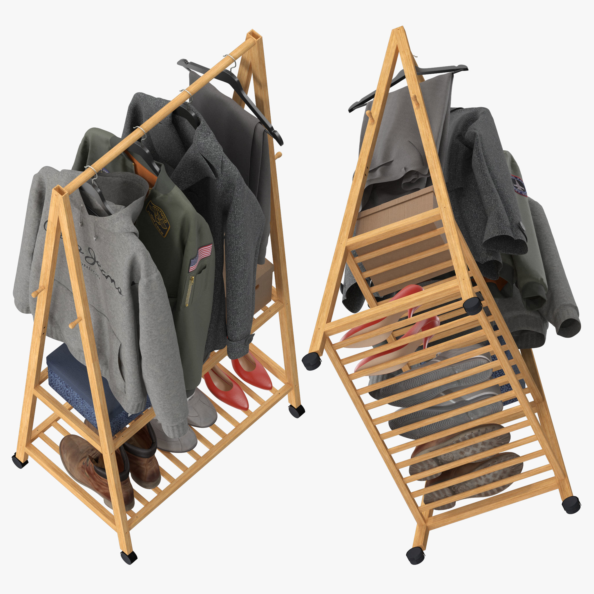 Rolling Garment Rack Coat Stand 3D model_3