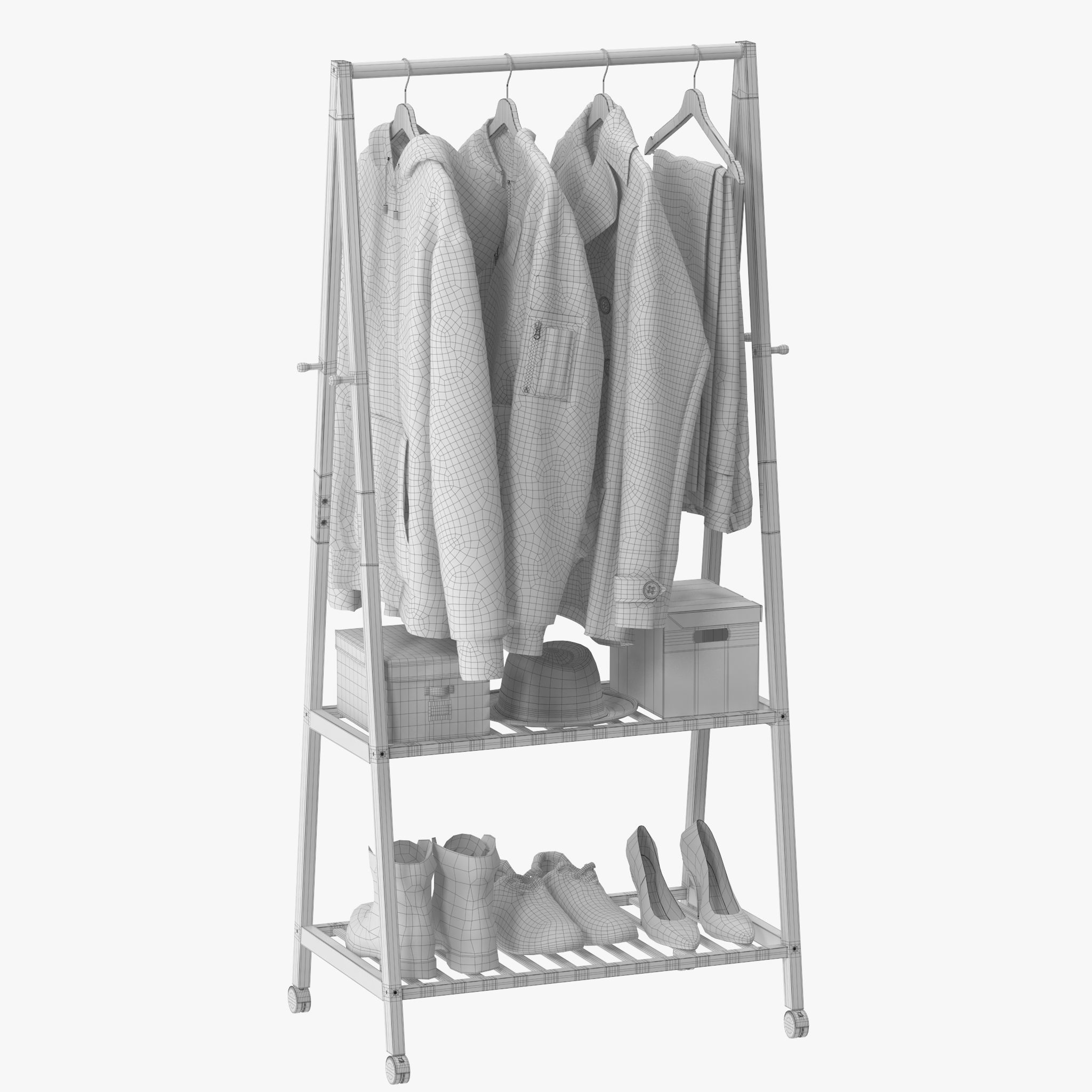 Rolling Garment Rack Coat Stand 3D model_13
