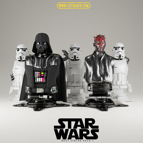 Starwars bust statue pack 1 Free 3D print model