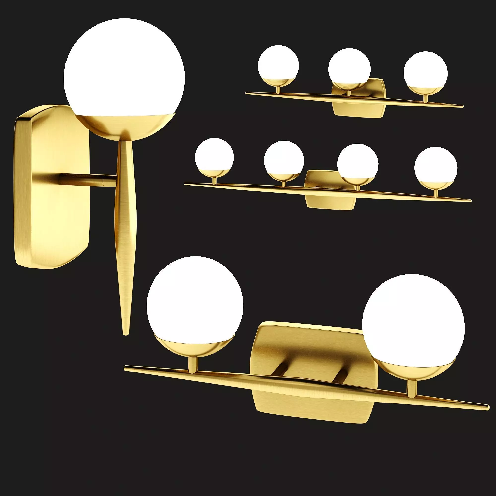 LINEAR GLOBE BATH LIGHT gold vs chrome 3D model_0